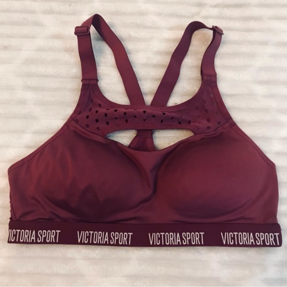 VS Victoria’s Secret Victoria Sport Burgundy Mesh Cutout Strappy Sports Bra 32B